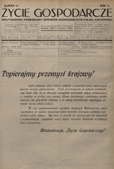Życie Gospodarcze : dwutygodnik poświęcony sprawom gospodarczym Polski Zachodniej. R. 4 (1925), nr 11