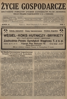 Życie Gospodarcze : dwutygodnik poświęcony sprawom gospodarczym Polski Zachodniej : organ Związku Fabrykantów T. Z. w Poznaniu. R. 5 (1926), nr 14