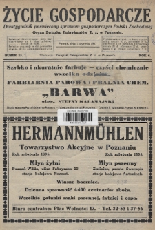 Życie Gospodarcze : dwutygodnik poświęcony sprawom gospodarczym Polski Zachodniej : organ Związku Fabrykantów T. Z. w Poznaniu. R. 6 (1927), nr 1