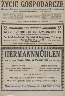 Życie Gospodarcze : dwutygodnik poświęcony sprawom gospodarczym Polski Zachodniej : organ Związku Fabrykantów T. Z. w Poznaniu. R. 6 (1927), nr 5