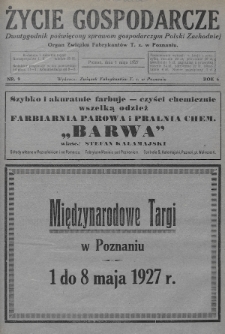 Życie Gospodarcze : dwutygodnik poświęcony sprawom gospodarczym Polski Zachodniej : organ Związku Fabrykantów T. Z. w Poznaniu. R. 6 (1927), nr 9