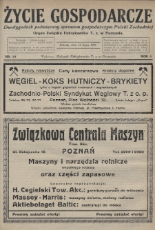 Życie Gospodarcze : dwutygodnik poświęcony sprawom gospodarczym Polski Zachodniej : organ Związku Fabrykantów T. Z. w Poznaniu. R. 6 (1927), nr 14