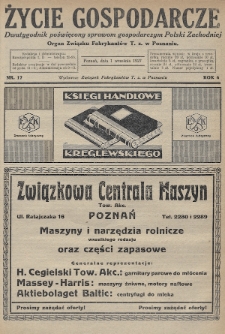 Życie Gospodarcze : dwutygodnik poświęcony sprawom gospodarczym Polski Zachodniej : organ Związku Fabrykantów T. Z. w Poznaniu. R. 6 (1927), nr 17