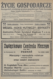 Życie Gospodarcze : dwutygodnik poświęcony sprawom gospodarczym Polski Zachodniej : organ Związku Fabrykantów T. Z. w Poznaniu. R. 6 (1927), nr 20