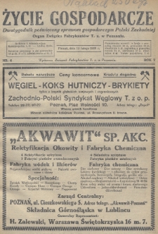 Życie Gospodarcze : dwutygodnik poświęcony sprawom gospodarczym Polski Zachodniej : organ Związku Fabrykantów T. Z. w Poznaniu. R. 7 (1928), nr 4