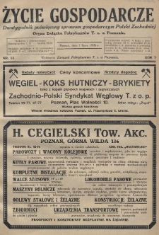 Życie Gospodarcze : dwutygodnik poświęcony sprawom gospodarczym Polski Zachodniej : organ Związku Fabrykantów T. Z. w Poznaniu. R. 7 (1928), nr 13