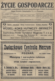 Życie Gospodarcze : dwutygodnik poświęcony sprawom gospodarczym Polski Zachodniej : organ Związku Fabrykantów T. Z. w Poznaniu. R. 7 (1928), nr 15