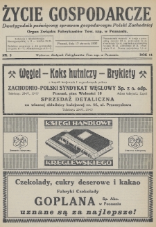 Życie Gospodarcze : dwutygodnik poświęcony sprawom gospodarczym Polski Zachodniej : organ Związku Fabrykantów Tow. zap. w Poznaniu. R. 11 (1932), nr 2