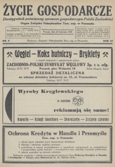 Życie Gospodarcze : dwutygodnik poświęcony sprawom gospodarczym Polski Zachodniej : organ Związku Fabrykantów Tow. zap. w Poznaniu. R. 12 (1933), nr 8