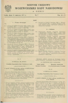 Dziennik Urzędowy Wojewódzkiej Rady Narodowej w Łodzi. 1971, nr 7 (12 czerwca)