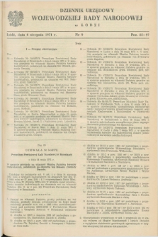 Dziennik Urzędowy Wojewódzkiej Rady Narodowej w Łodzi. 1971, nr 9 (6 sierpnia)