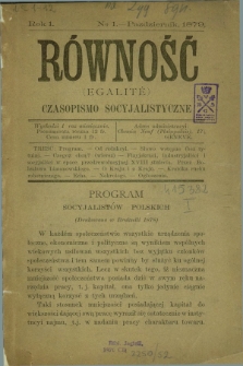 Równość = Égalité : czasopismo socyjalistyczne. R.1, No 1 (październik 1879)