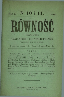 Równość = Égalité : czasopismo socyjalistyczne. R.1, No 10 i 11 (lipiec i sierpień 1880) + dod.