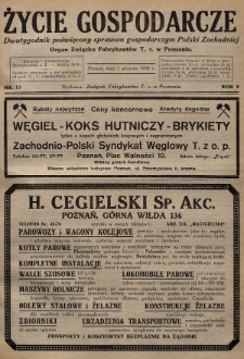 Życie Gospodarcze : dwutygodnik poświęcony sprawom gospodarczym Polski Zachodniej : organ Związku Fabrykantów T. Z. w Poznaniu. R. 8 (1929), nr 15