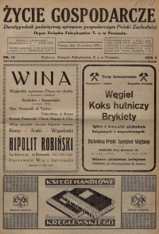 Życie Gospodarcze : dwutygodnik poświęcony sprawom gospodarczym Polski Zachodniej : organ Związku Fabrykantów T. Z. w Poznaniu. R. 8 (1929), nr 18