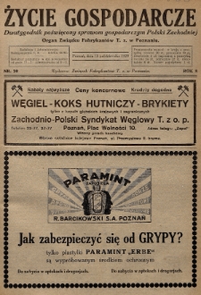 Życie Gospodarcze : dwutygodnik poświęcony sprawom gospodarczym Polski Zachodniej : organ Związku Fabrykantów T. Z. w Poznaniu. R. 8 (1929), nr 20