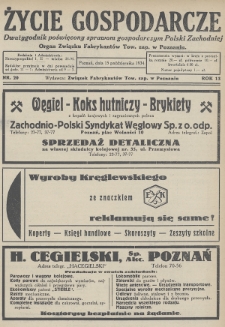 Życie Gospodarcze : dwutygodnik poświęcony sprawom gospodarczym Polski Zachodniej : organ Związku Fabrykantów Tow. zap. w Poznaniu. R. 13 (1934), nr 20