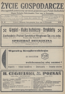 Życie Gospodarcze : dwutygodnik poświęcony sprawom gospodarczym Polski Zachodniej : organ Związku Fabrykantów Tow. zap. w Poznaniu. R. 13 (1934), nr 23