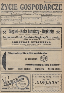 Życie Gospodarcze : dwutygodnik poświęcony sprawom gospodarczym Polski Zachodniej : organ Związku Fabrykantów Tow. zap. w Poznaniu. R. 14 (1935), nr 15