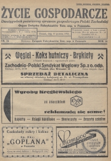 Życie Gospodarcze : dwutygodnik poświęcony sprawom gospodarczym Polski Zachodniej : organ Związku Fabrykantów Tow. zap. w Poznaniu. R. 14 (1935), nr 24