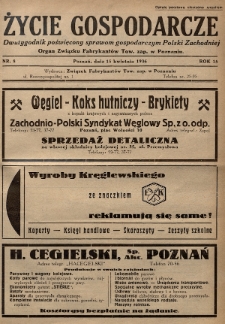 Życie Gospodarcze : dwutygodnik poświęcony sprawom gospodarczym Polski Zachodniej : organ Związku Fabrykantów Tow. zap. w Poznaniu. R. 15 (1936), nr 8