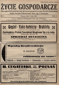 Życie Gospodarcze : dwutygodnik poświęcony sprawom gospodarczym Polski Zachodniej : organ Związku Fabrykantów Tow. zap. w Poznaniu. R. 15 (1936), nr 9