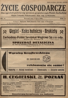 Życie Gospodarcze : dwutygodnik poświęcony sprawom gospodarczym Polski Zachodniej : organ Związku Fabrykantów Tow. zap. w Poznaniu. R. 15 (1936), nr 13