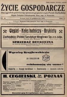 Życie Gospodarcze : dwutygodnik poświęcony sprawom gospodarczym Polski Zachodniej : organ Związku Fabrykantów Tow. zap. w Poznaniu. R. 15 (1936), nr 20