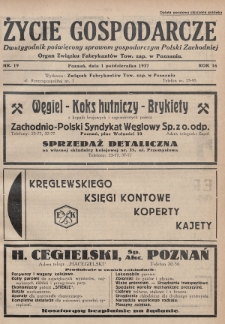 Życie Gospodarcze : dwutygodnik poświęcony sprawom gospodarczym Polski Zachodniej : organ Związku Fabrykantów Tow. zap. w Poznaniu. R. 16 (1937), nr 19