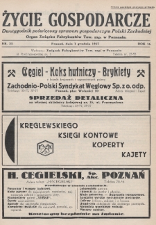 Życie Gospodarcze : dwutygodnik poświęcony sprawom gospodarczym Polski Zachodniej : organ Związku Fabrykantów Tow. zap. w Poznaniu. R. 16 (1937), nr 23