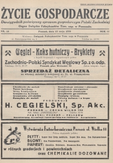 Życie Gospodarcze : dwutygodnik poświęcony sprawom gospodarczym Polski Zachodniej : organ Związku Fabrykantów Tow. zap. w Poznaniu. R. 17 (1938), nr 10