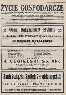 Życie Gospodarcze : dwutygodnik poświęcony sprawom gospodarczym Polski Zachodniej : organ Związku Fabrykantów Tow. zap. w Poznaniu. R. 18 (1939), nr 2