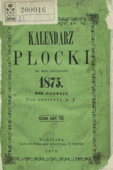 Kalendarz Płocki na Rok Zwyczajny 1875. R.1