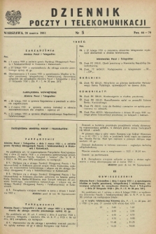 Dziennik Poczty i Telekomunikacji. 1951, nr 5 (20 marca)