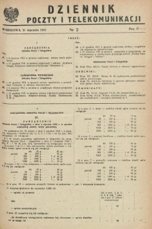 Dziennik Poczty i Telekomunikacji. 1952, nr 2 (21 stycznia)