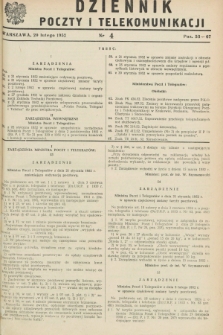 Dziennik Poczty i Telekomunikacji. 1952, nr 4 (20 lutego)