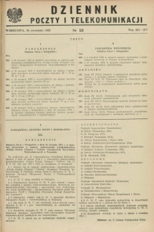 Dziennik Poczty i Telekomunikacji. 1952, nr 18 (20 września) + dod.