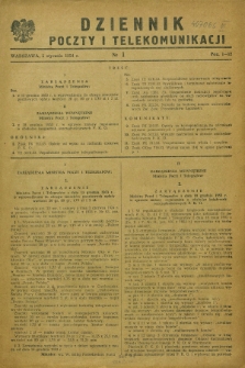 Dziennik Poczty i Telekomunikacji. 1954, nr 1 (5 stycznia) + dod.