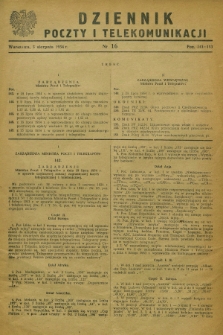 Dziennik Poczty i Telekomunikacji. 1954, nr 16 (5 sierpnia)