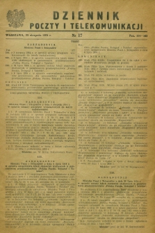 Dziennik Poczty i Telekomunikacji. 1954, nr 17 (20 sierpnia)