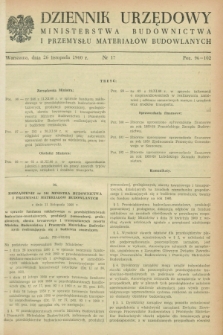 Dziennik Urzędowy Ministerstwa Budownictwa i Przemysłu Materiałów Budowlanych. 1960, nr 17 (26 listopada)