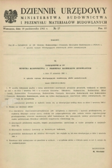 Dziennik Urzędowy Ministerstwa Budownictwa i Przemysłu Materiałów Budowlanych. 1961, nr 17 (10 października)