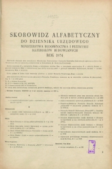 Dziennik Urzędowy Ministerstwa Budownictwa i Przemysłu Materiałów Budowlanych. 1974, Skorowidz alfabetyczny