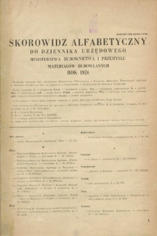 Dziennik Urzędowy Ministerstwa Budownictwa i Przemysłu Materiałów Budowlanych. 1978, Skorowidz alfabetyczny