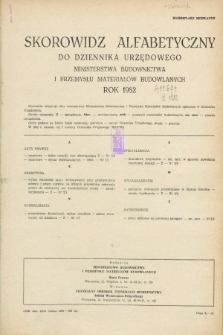 Dziennik Urzędowy Ministerstwa Budownictwa i Przemysłu Materiałów Budowlanych. 1982, Skorowidz alfabetyczny