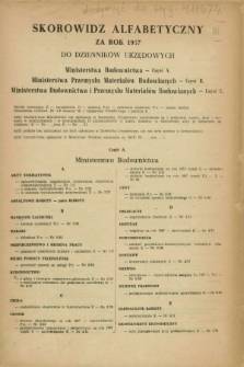 Dziennik Urzędowy Ministerstwa Budownictwa. 1957, Skorowidz alfabetyczny