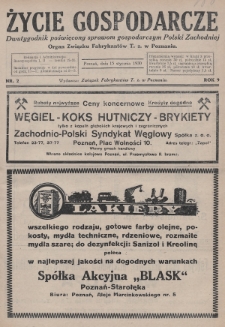 Życie Gospodarcze : dwutygodnik poświęcony sprawom gospodarczym Polski Zachodniej : organ Związku Fabrykantów T. Z. w Poznaniu. R. 9 (1930), nr 2