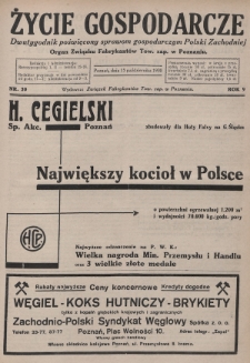 Życie Gospodarcze : dwutygodnik poświęcony sprawom gospodarczym Polski Zachodniej : organ Związku Fabrykantów Tow. zap. w Poznaniu. R. 9 (1930), nr 20