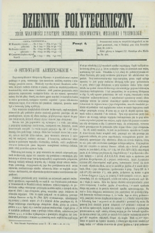 Dziennik Polytechniczny : zbiór wiadomości z postępu : inżenierji, budownictwa, mechaniki i technologji. [R.2], poszyt 4 (1861) + wkładka