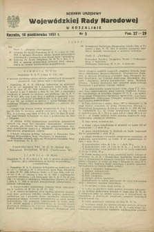 Dziennik Urzędowy Wojewódzkiej Rady Narodowej w Koszalinie. 1951, nr 5 (18 października)